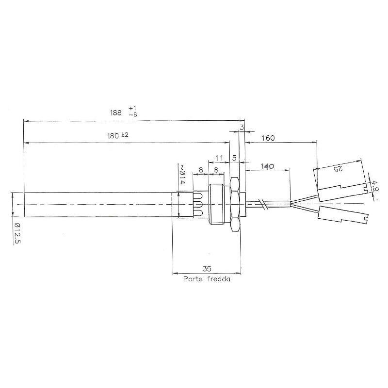 14701045 Resistenza accensione per stufe a pellet, con raccordo filettato 1/2".