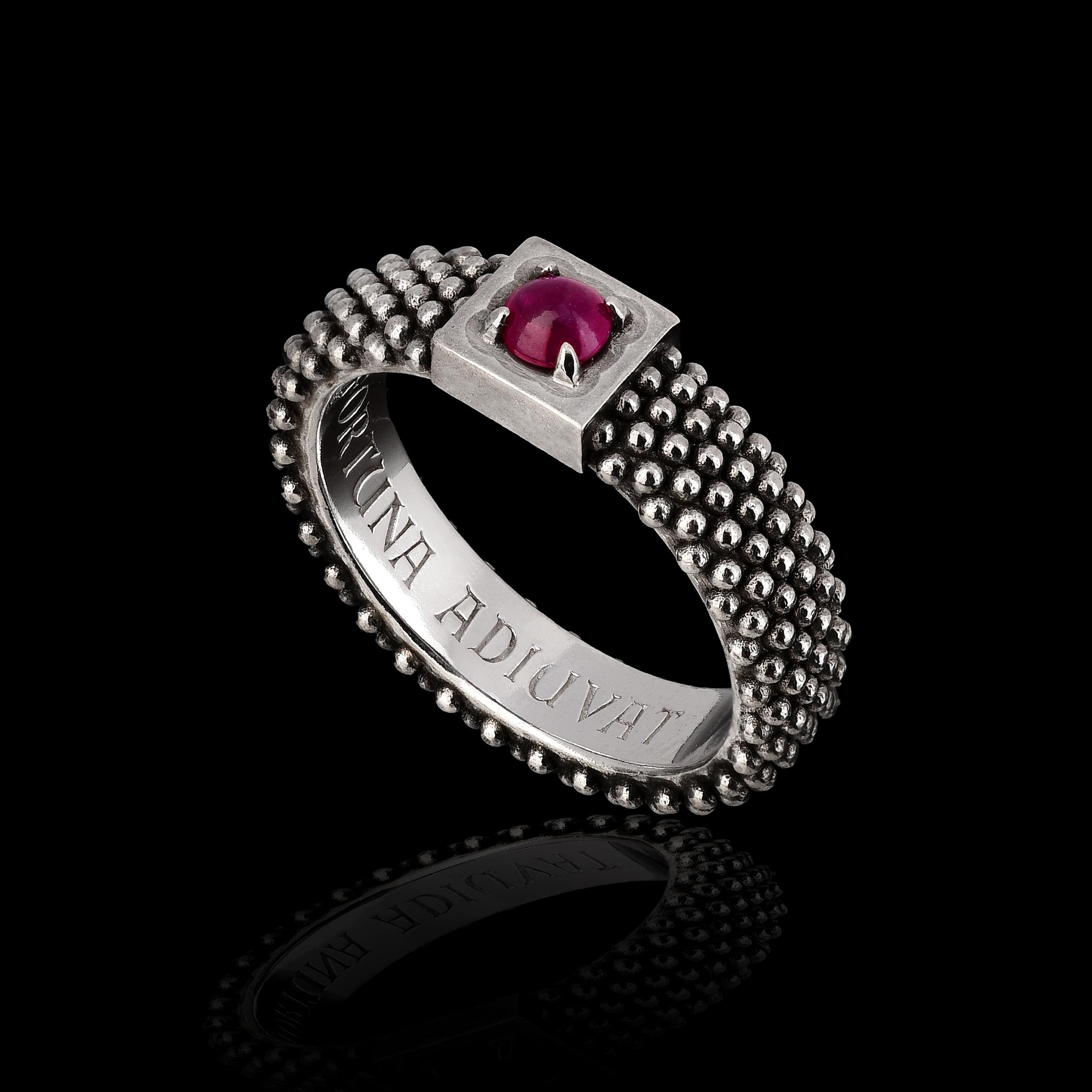 Antique silver, natural ruby ​​center stone