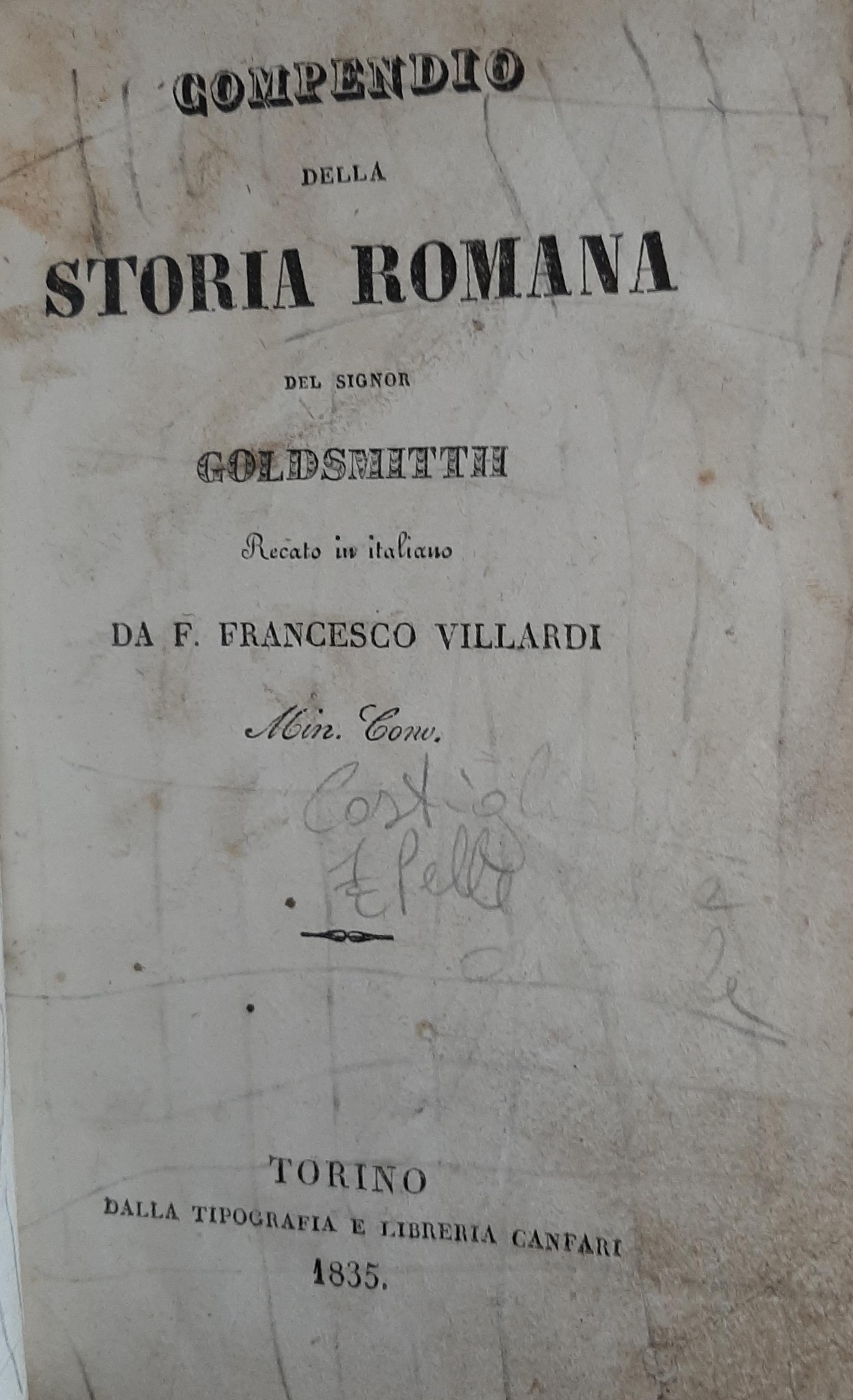 Compendio Storia Romana Torino 1835 Libreria Canfari