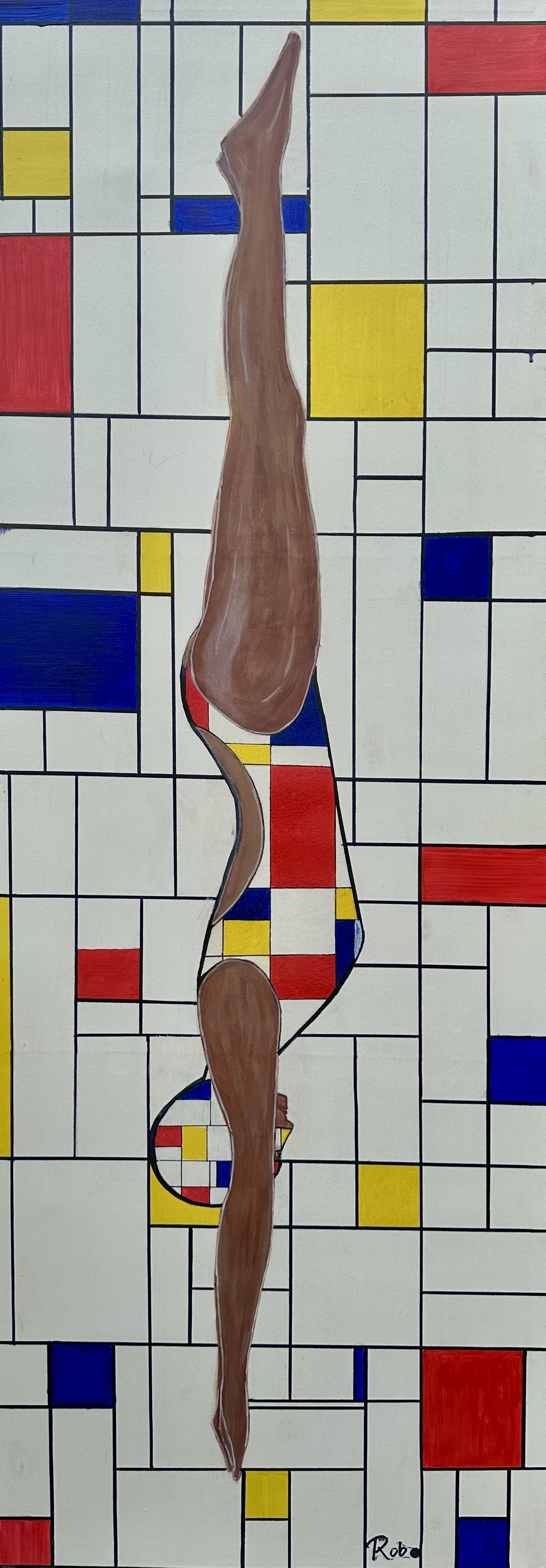 White, Red, Blue diver - Tribute to Piet Mondrian