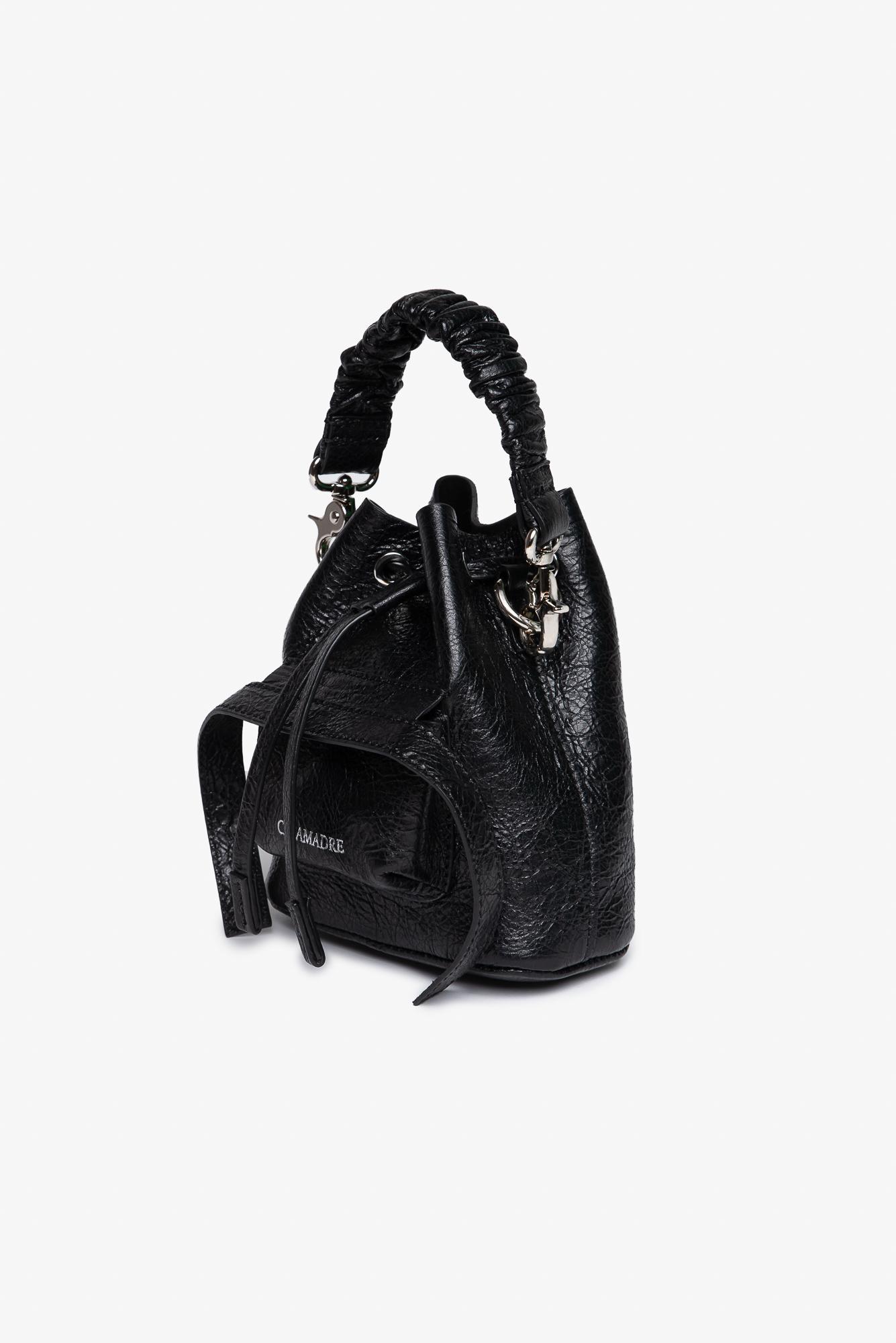 LEATHER BASKET BAG, Black leather vintage effect