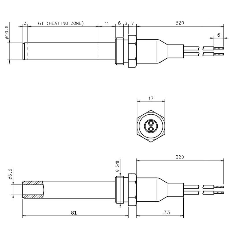 14701051  Resistenza accensione per stufe a pellet in ceramica, con raccordo filettato 3/8" GAS.