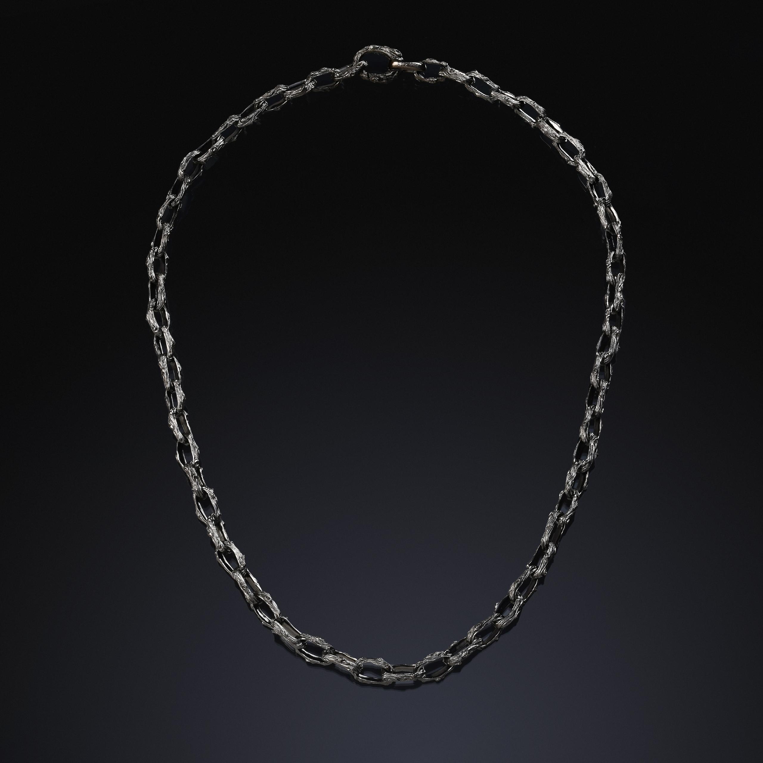 Rhodium-plated silver, with ruthenium lamination, Chain style, Lobster clasp closure