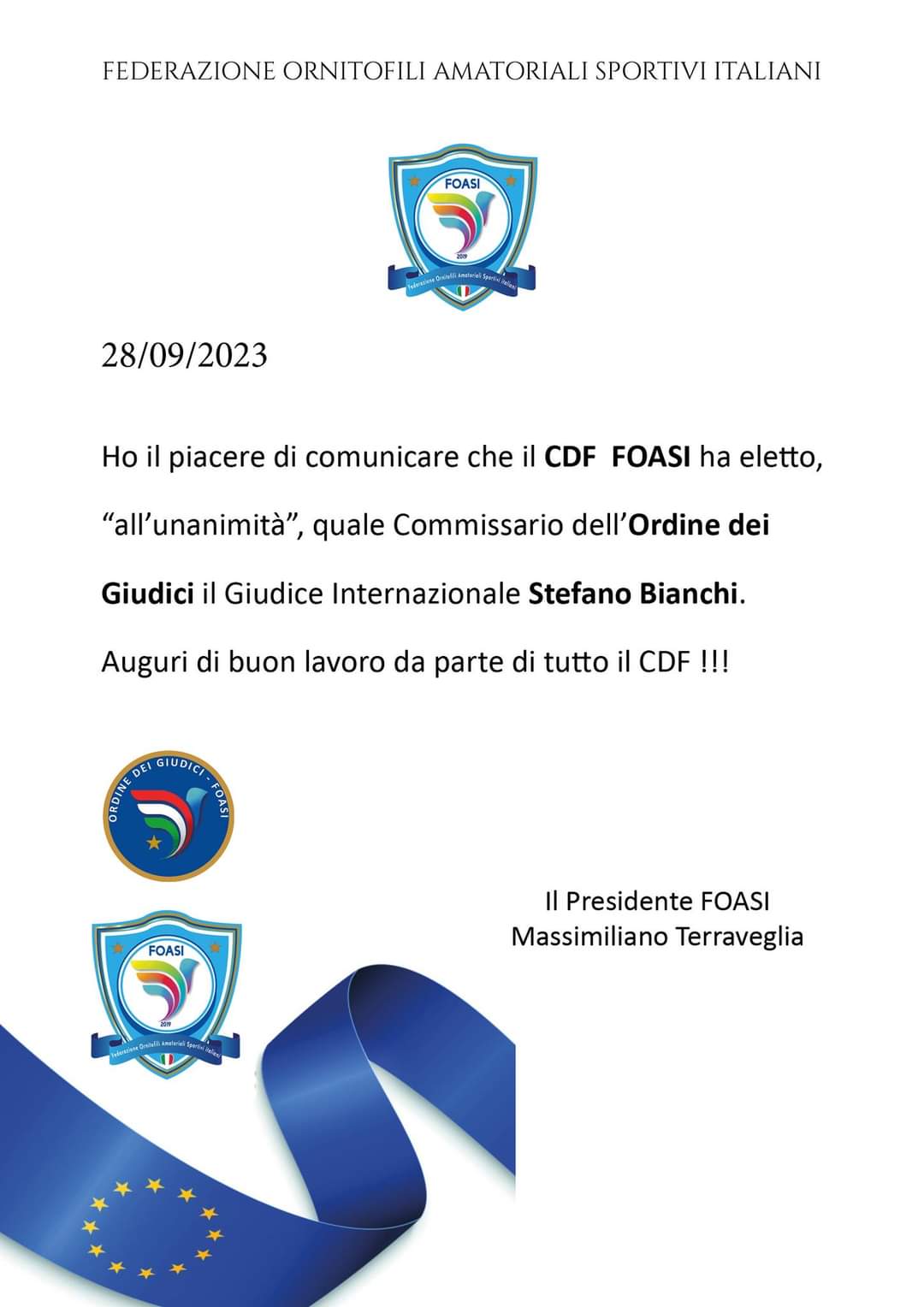 Comunicato nomina presidente ordine giudici