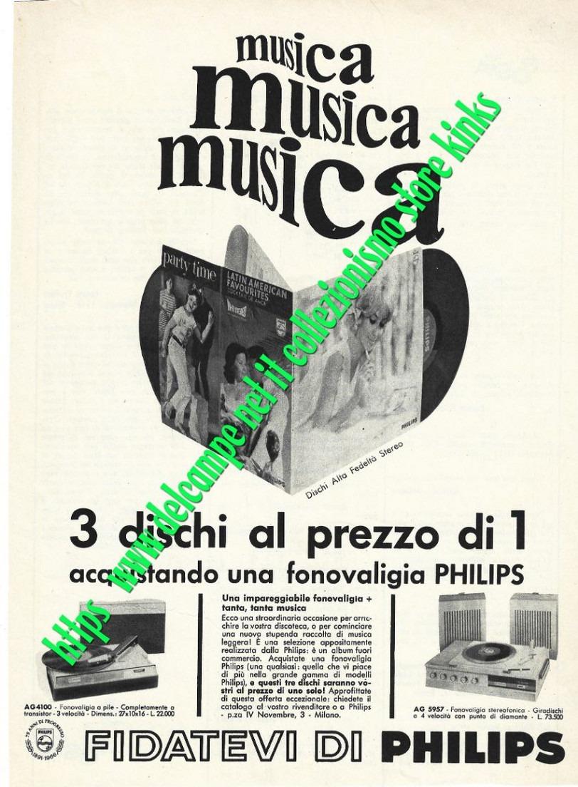 068> Ritaglio Rivista < Musica FONOVALIGIA PHILIPS Giradischi - Stereo > Cm. 19,5 x 26,5 circa