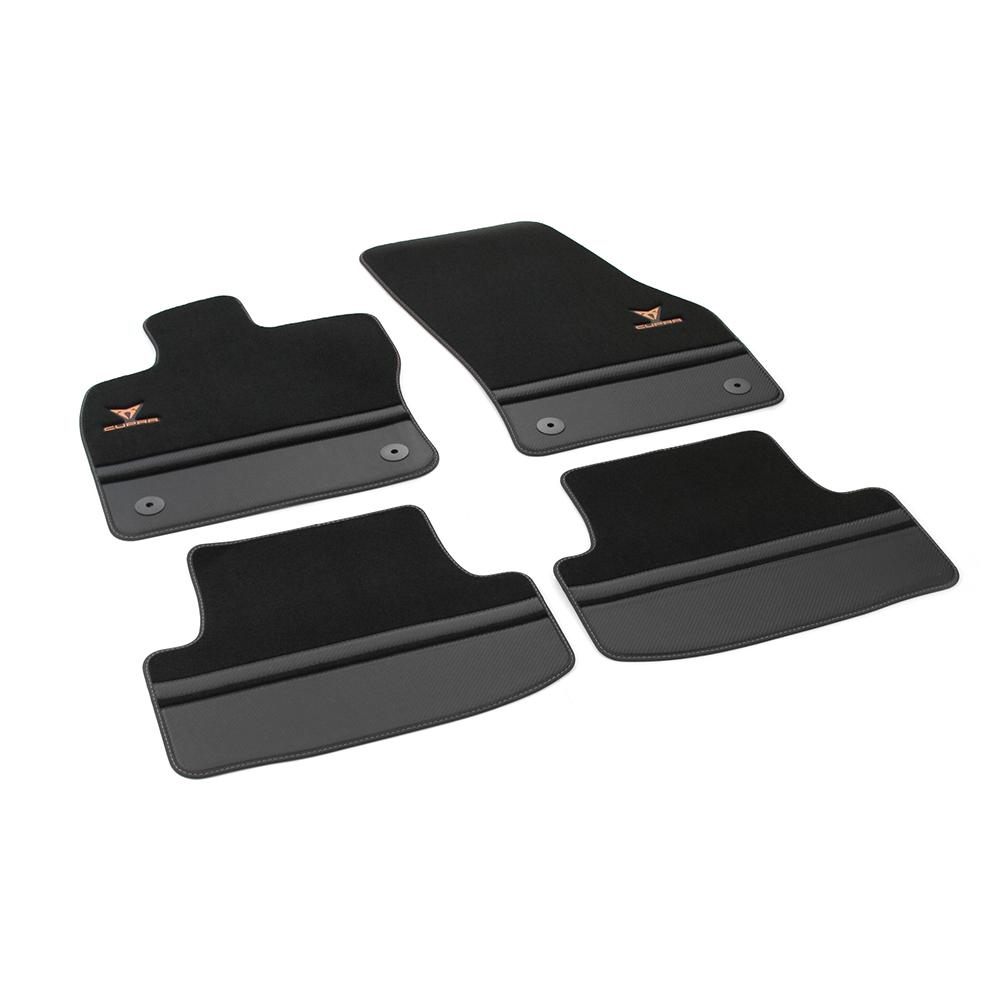 Set tappetini in tessuto premium nero carbone rame con logo originali accessori Seat Ateca