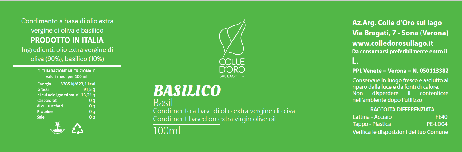 Cod. 12 Condimento a base di olio extra vergine di oliva (90%) e basilico (10%)
