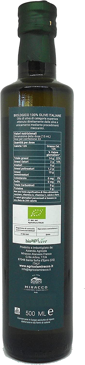 Olio Extravergine di Oliva "I FISCOLI" Biologico 100% Italiano - Bottiglia 500 Ml