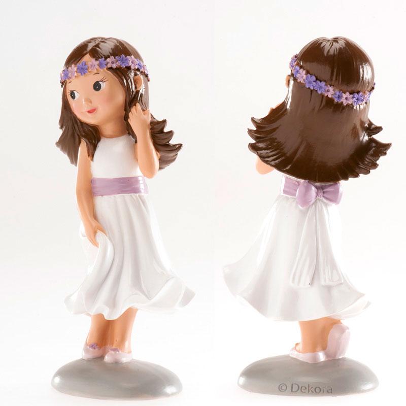 CAKE TOPPER BIMBA COMUNIONE /CRESIMA FIOCCO VIOLA 15 CM