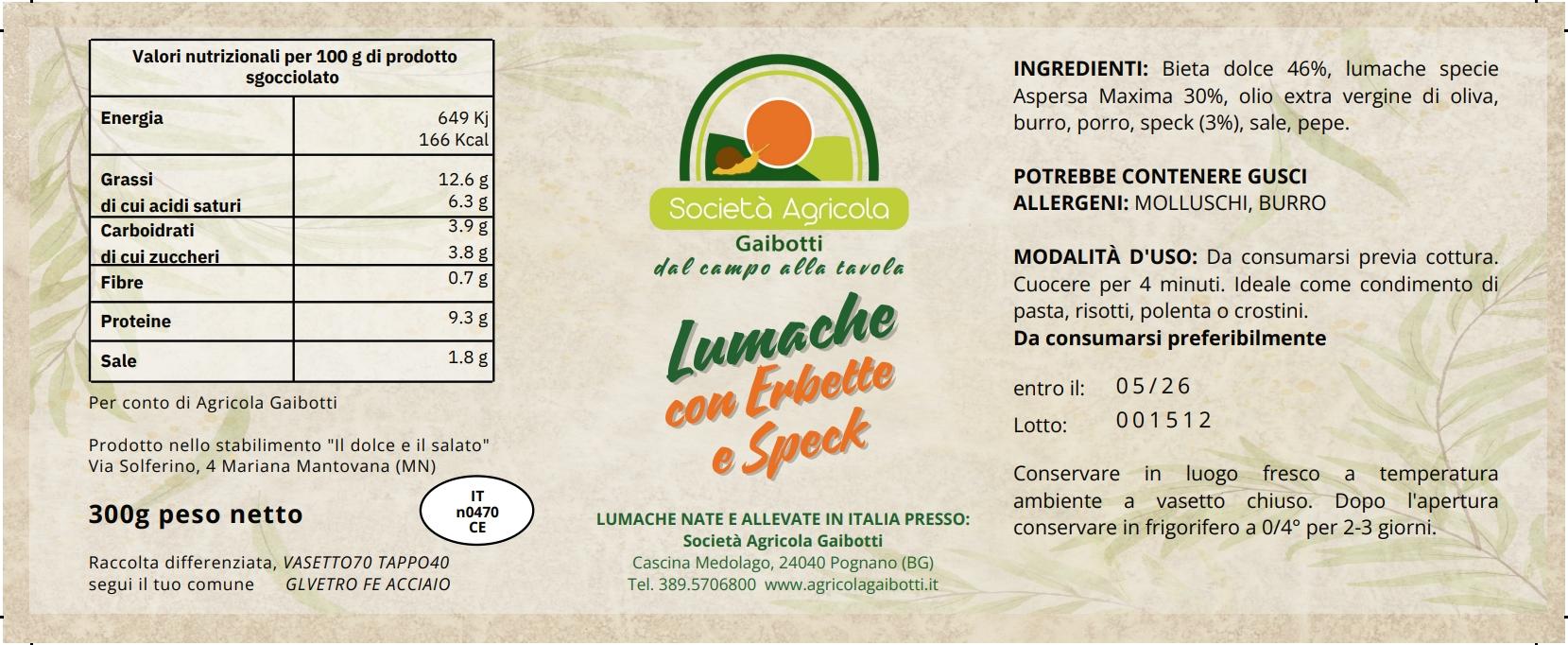 Lumache alle erbette e speck - 300g