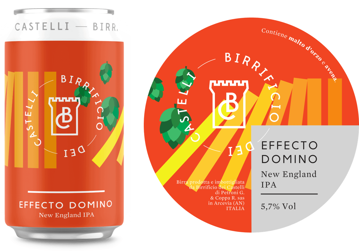 Effecto domino è una neipa, new england ipa, birra artigianale, luppolata. acquista online birra o in Arcevia nelle Marche