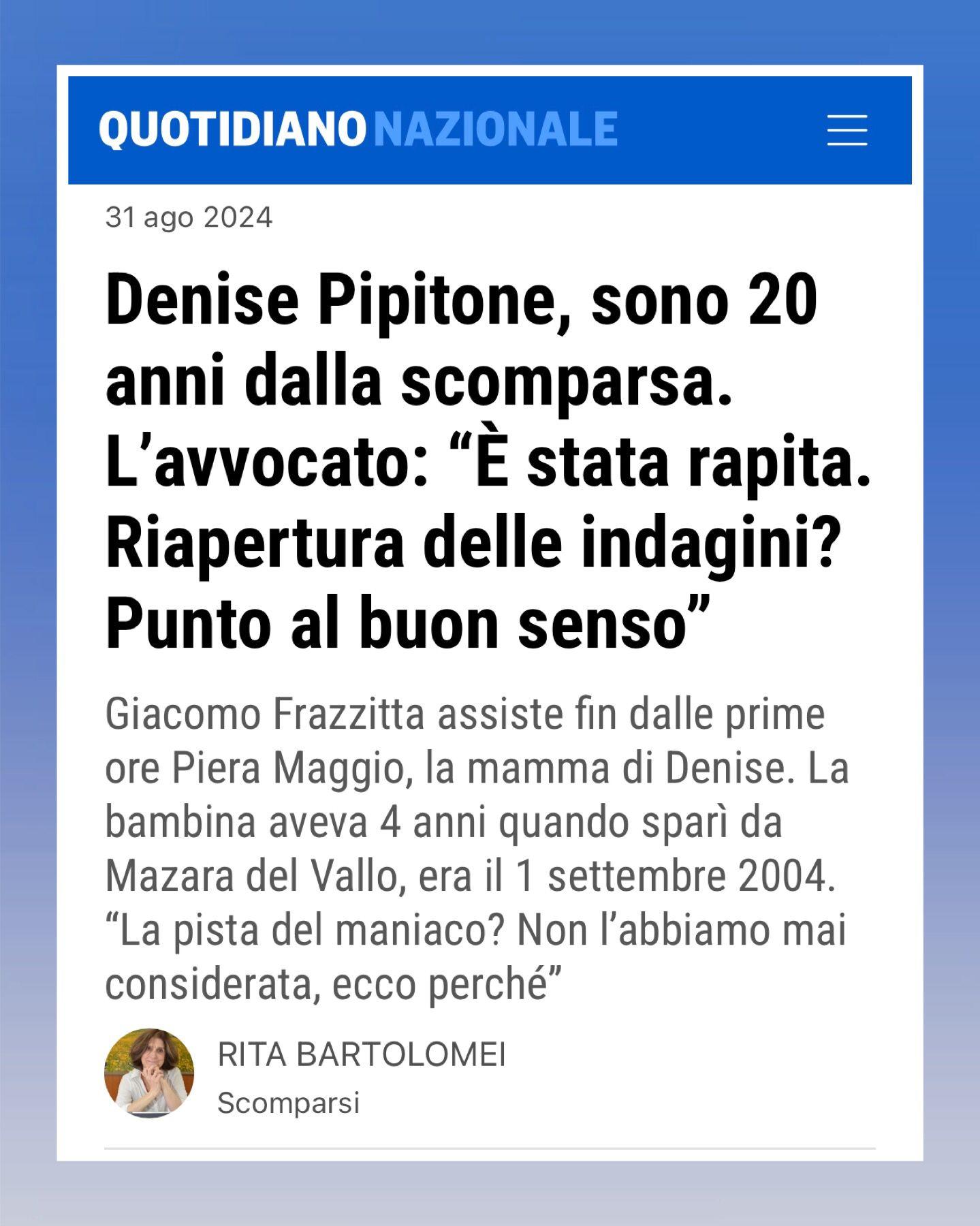 Denise Pipitone, sono 20 anni dalla scomparsa. L’avvocato: “È stata rapita. Riapertura delle indagini? Punto al buon senso”