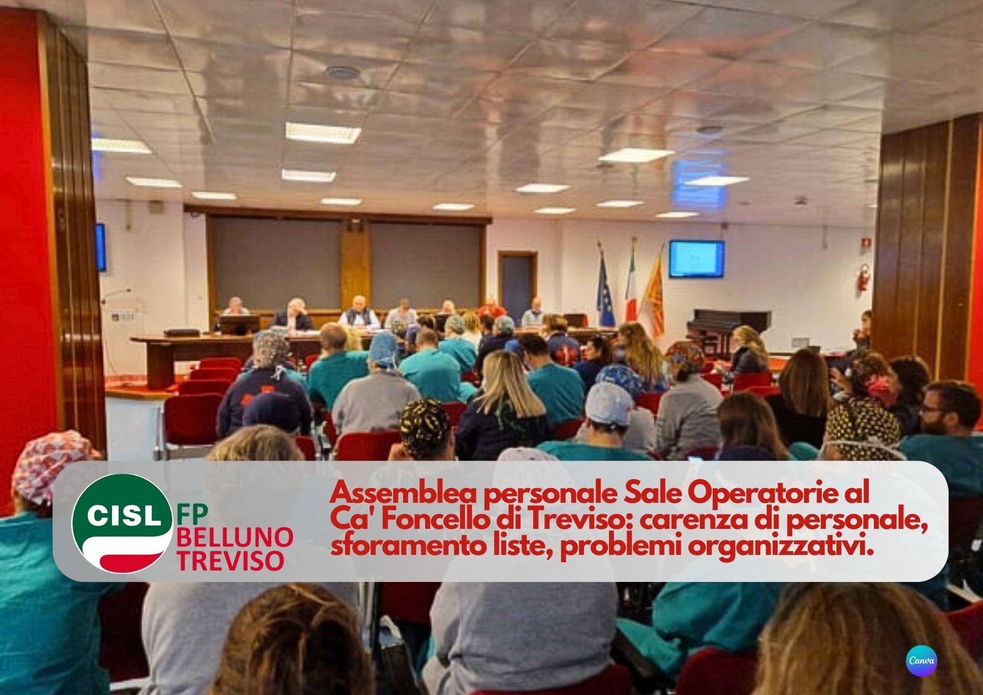 CISL FP Belluno Treviso. Sale operatorie Ca' Foncello di Treviso. Assemblea per carenza personale e turni