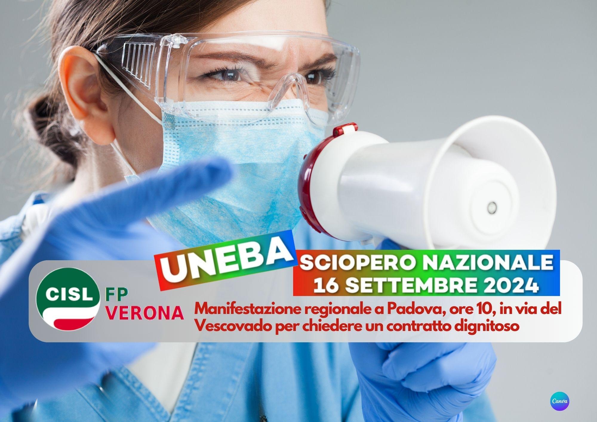 CISL FP Verona. Contratto Uneba: sciopero nazionale lunedì 16 settembre. manifestazione a Padova