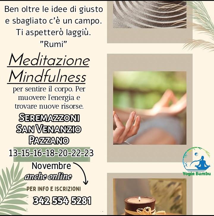 Meditazione Mindfulness locandina dell'evento di meditazione Mindfulness novembre 2024 per tutti in Emilia Romagna Modena Serramazzoni maranello Pavullo nel Frignano