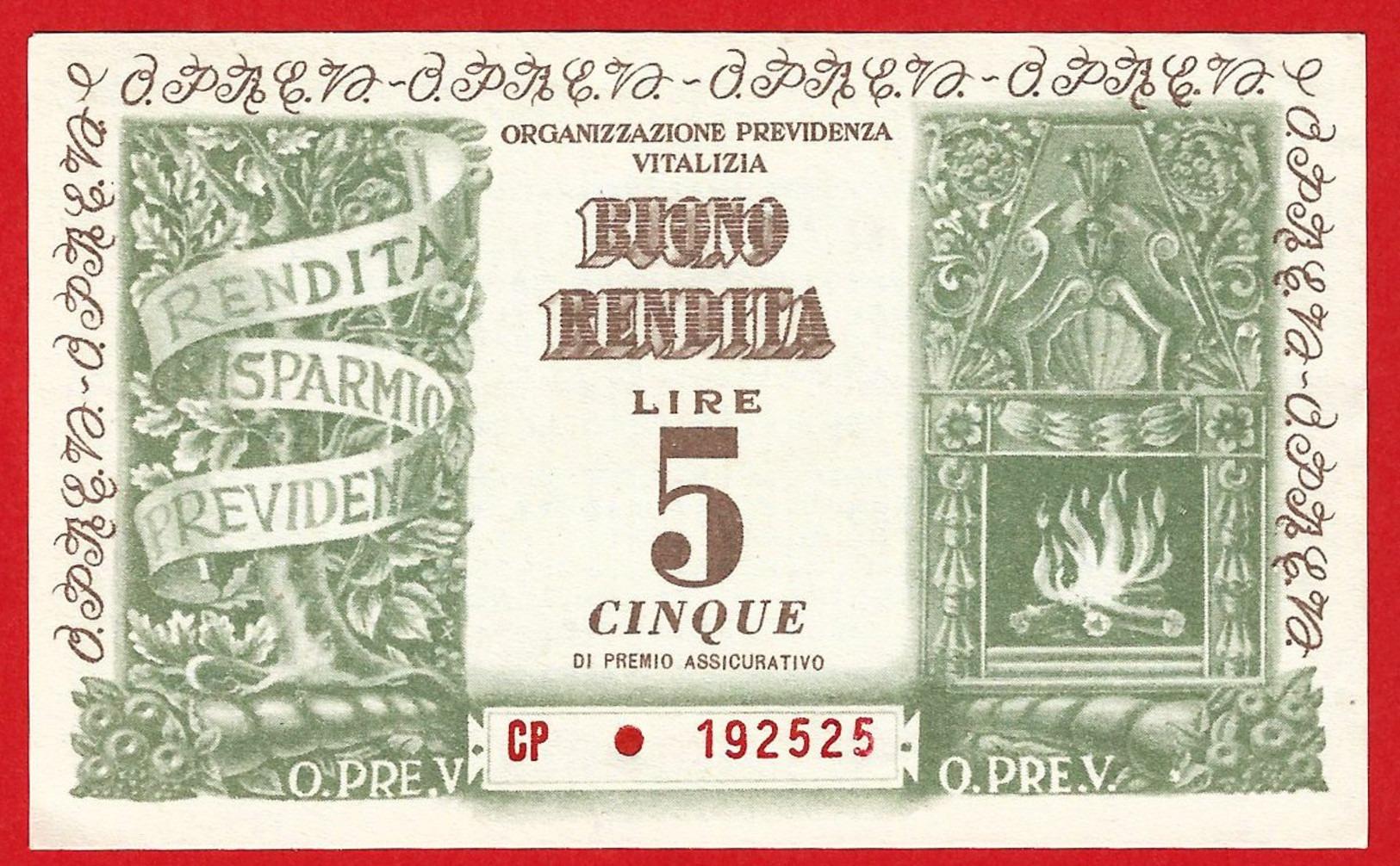 045> BUONO RENDITA 5 Lire < Previdenza Vitalizia > Scadenza: 30 SETTEMBRE 1959