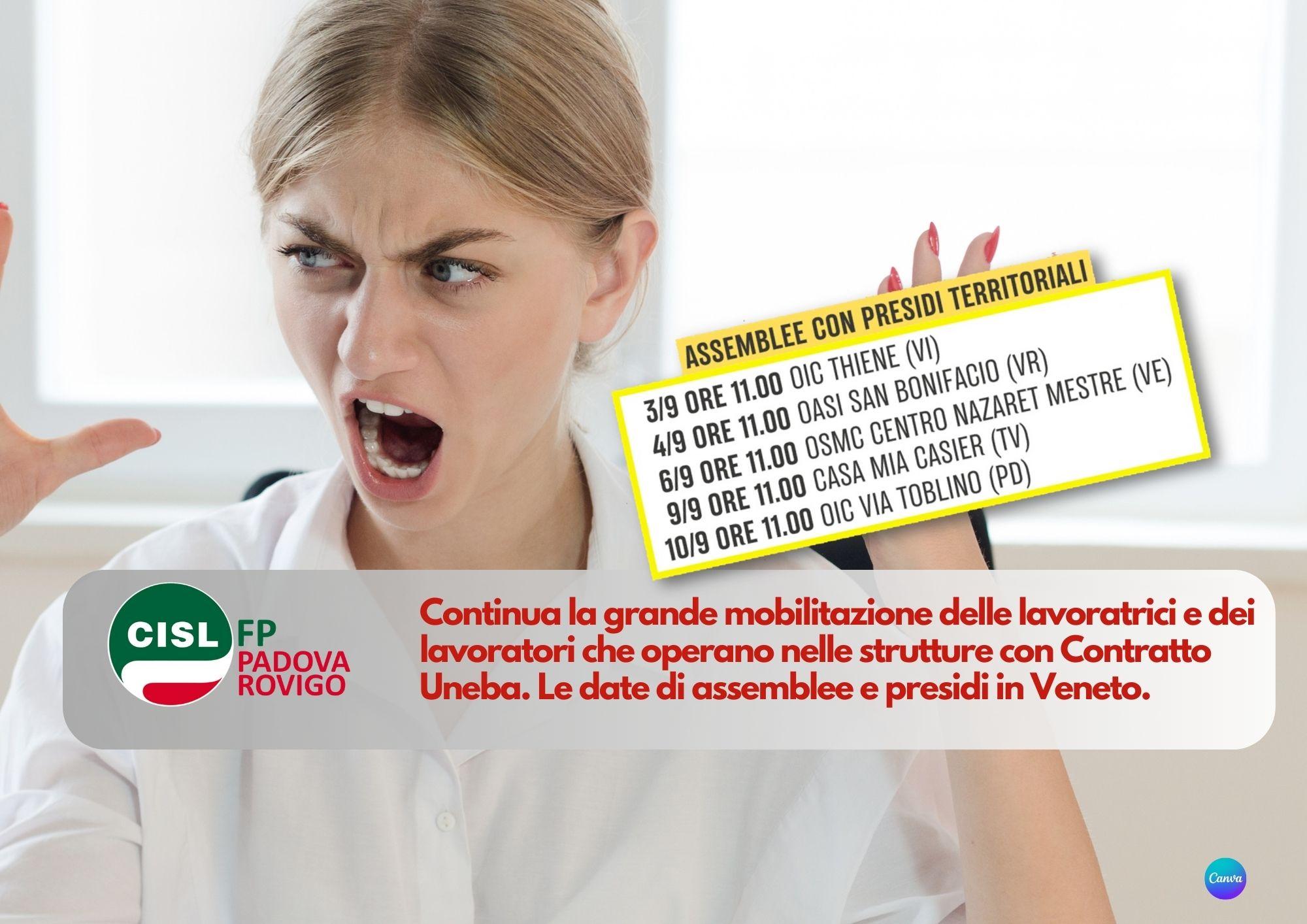 CISL FP Padova Rovigo. Mobilitazione rinnovo Contratto Uneba: assemblee e presidi territoriali. Le date.