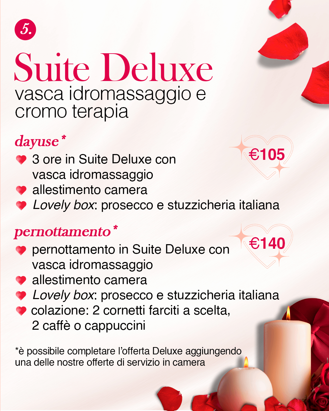 Suite deluxe, vasca idromassaggio, pacchetti San Valentino, Villa Flora Pompei