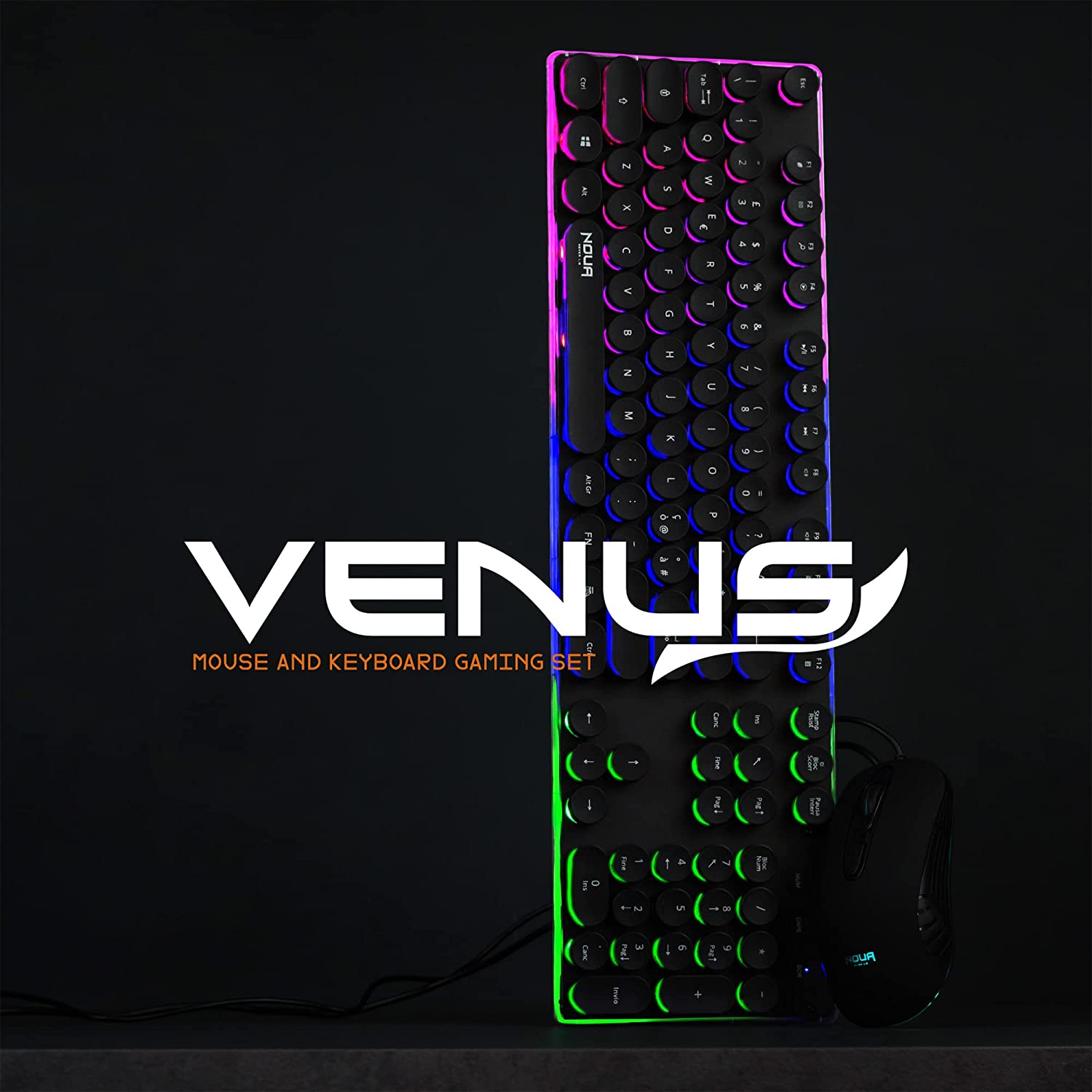 TASTIERA GAMING NOUA VENUS CON MOUSE RETROILLUMINAZIONE ARCOBALENO