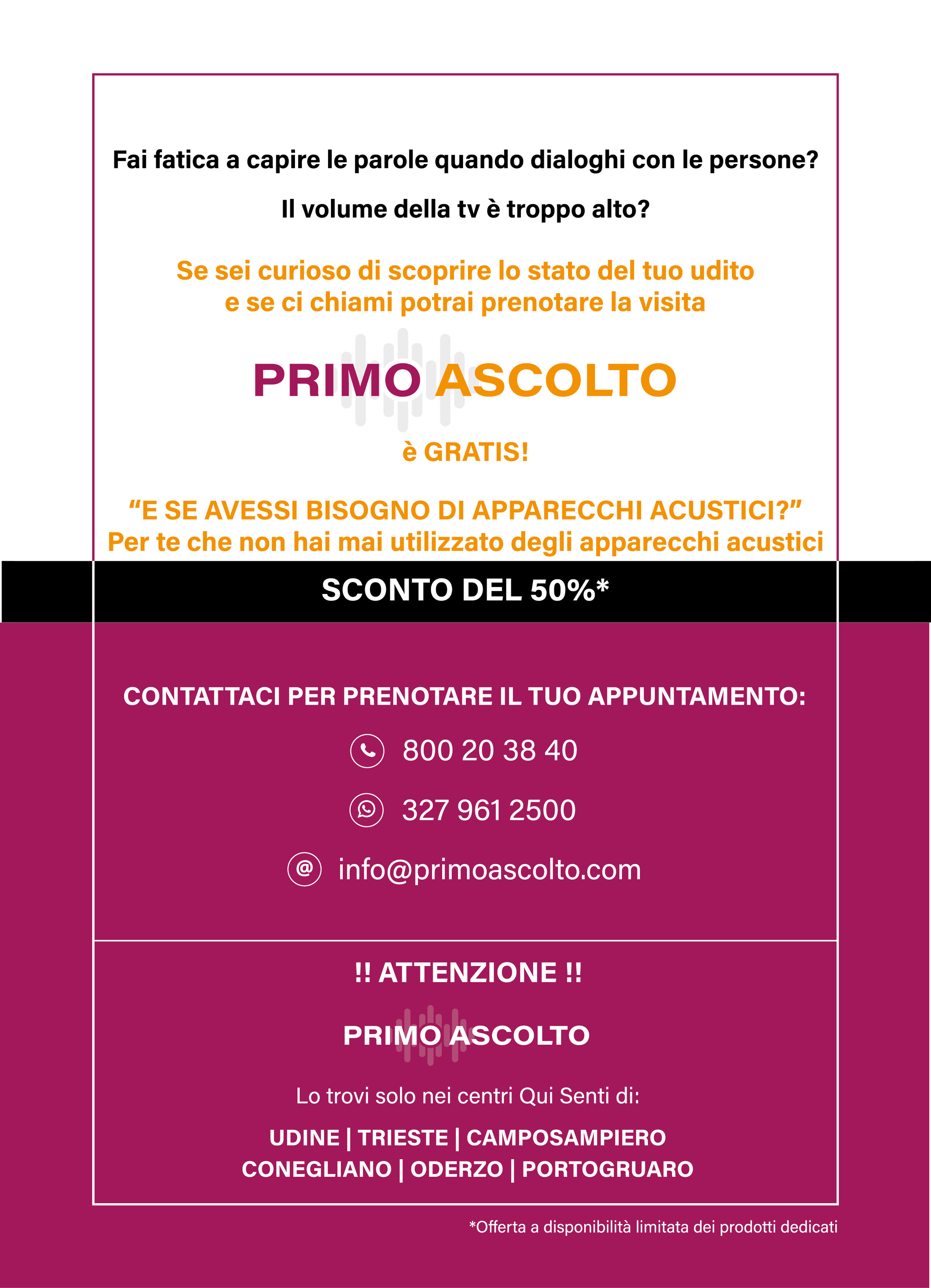 pagina promozionale primo ascolto sconto del 50%