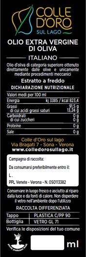 Cod. 02 Olio extra vergine di oliva Italiano - 250 ml