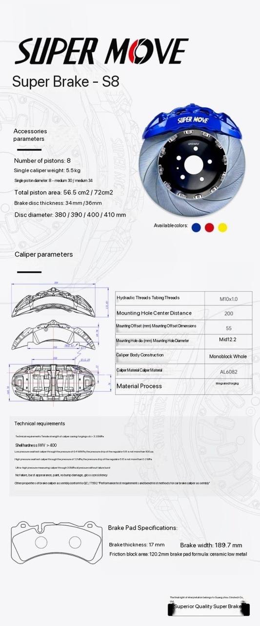 Front Big Brake 8 POT Forged Monoblock S8 ( 380 / 390 / 400 / 410 mm ) - SUPER MOVE