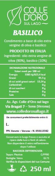 Cod. 07 Condimento a base di olio extra vergine di oliva (90%) e basilico (10%)