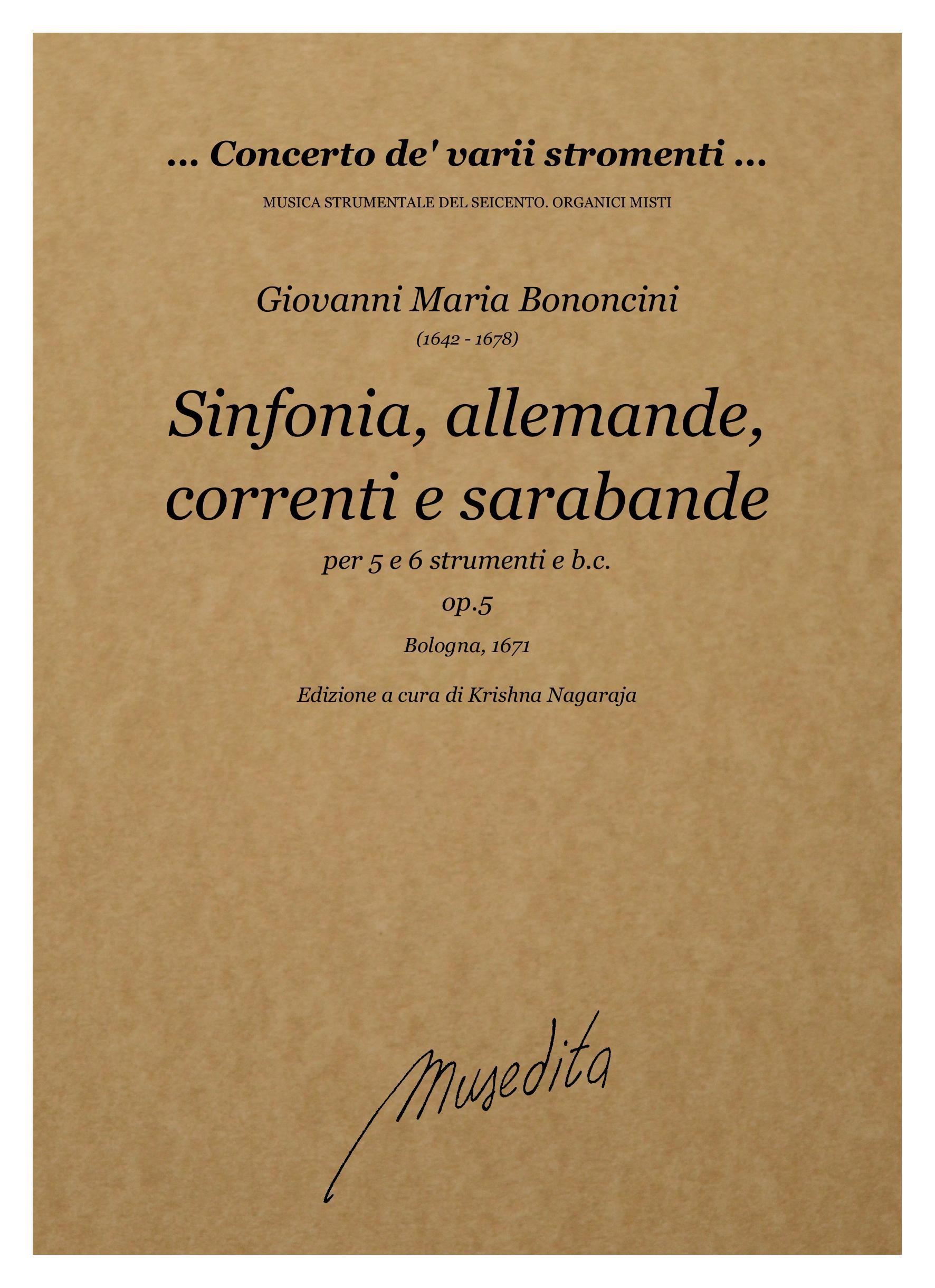 G.M.Bononcini: Sinfonia, allemande, correnti, sarabande a 5 e a 6 op.5 (Bologna, 1671)