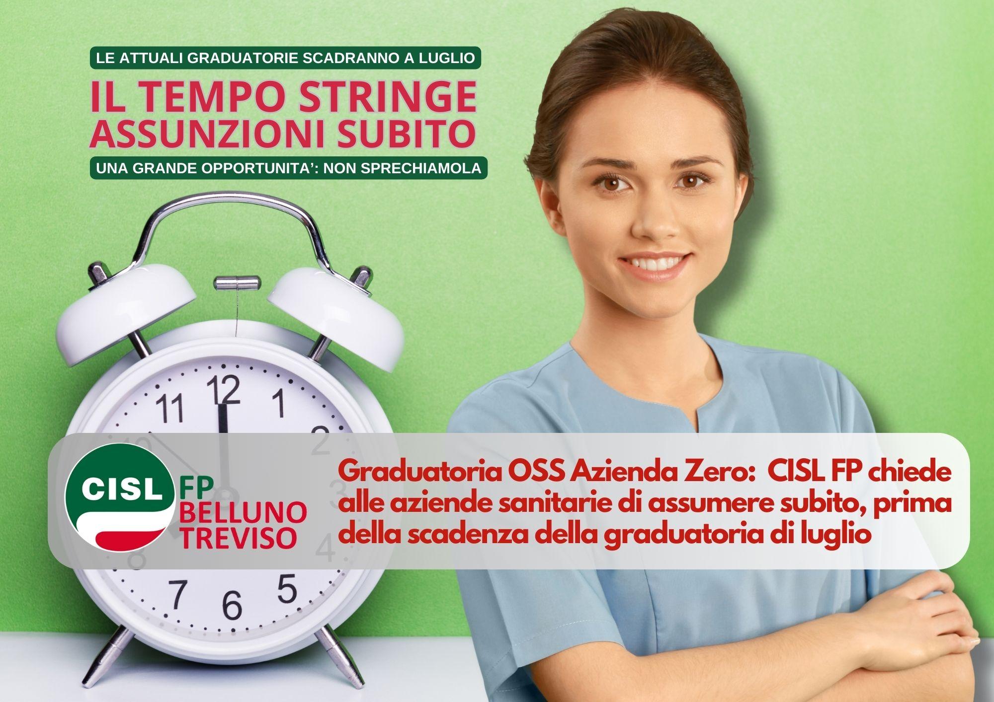 CISL FP Belluno Treviso. Graduatorie OSS. Le aziende sanitarie venete assumano ora, prima della scadenza