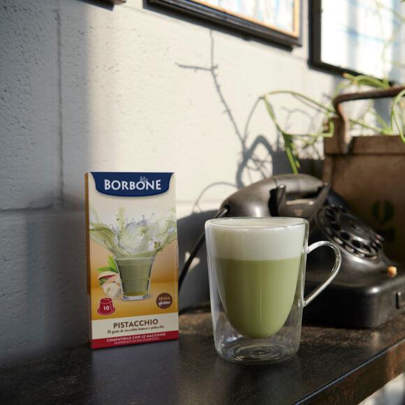 10 Capsulas Borbone Para Bebida Soluble Sabor CHOCOLATE BLANCO Y PISTACHO