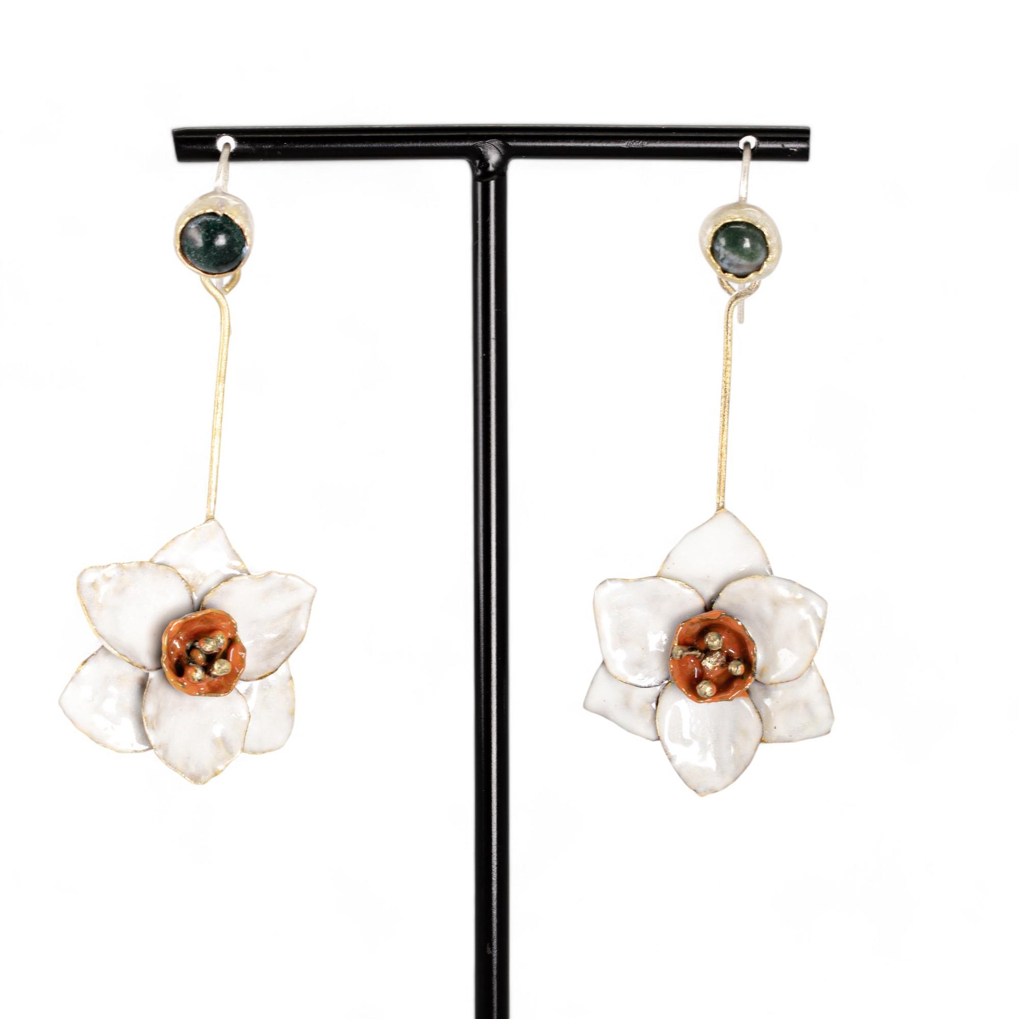 ORECCHINI FIORE DI ANEMOME BIANCO : WHITE ANEMOME FLOWER EARRINGS