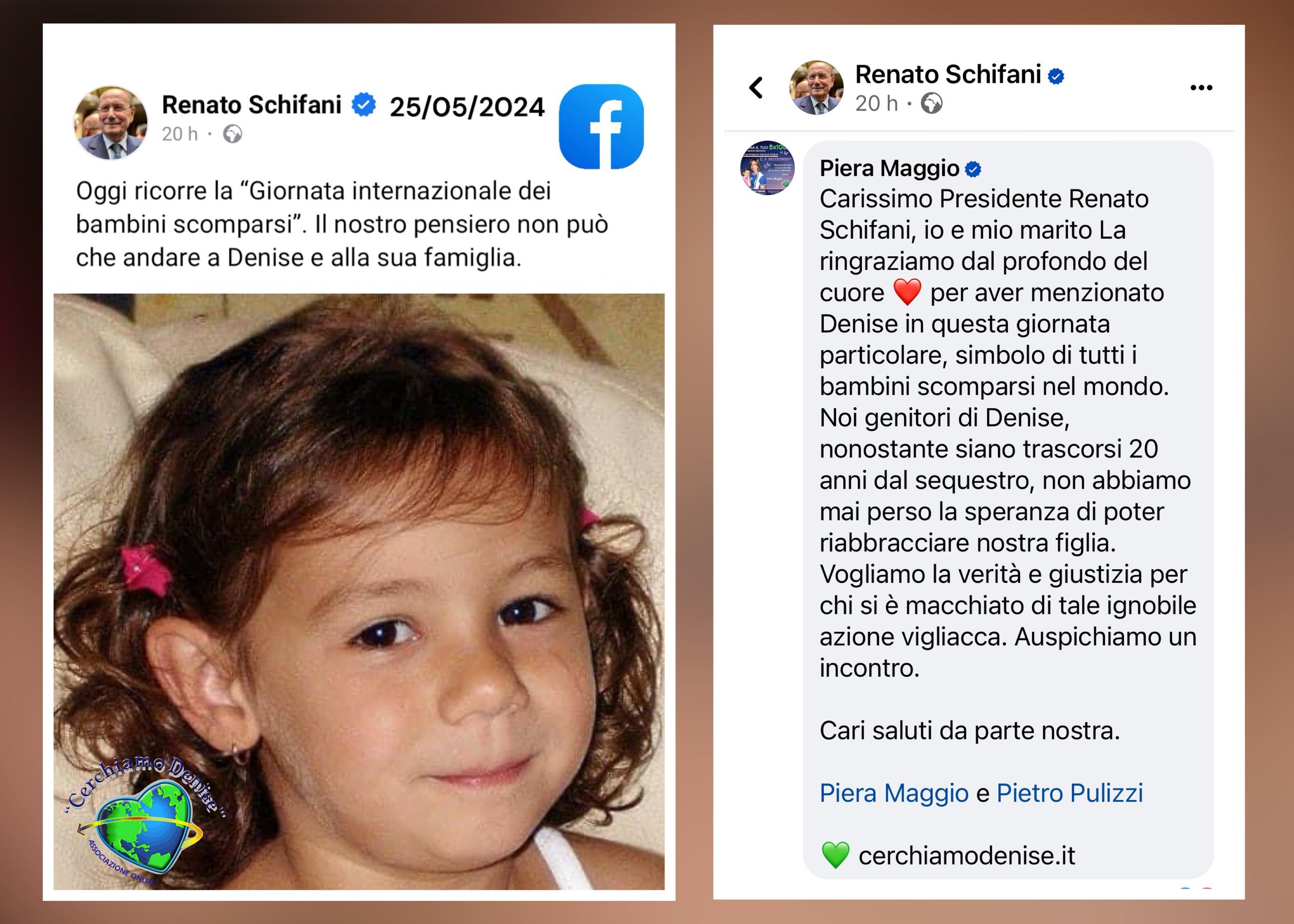 I genitori di Denise, Piera Maggio e Pietro Pulizzi, ringraziano il Presidente Renato Schifani.