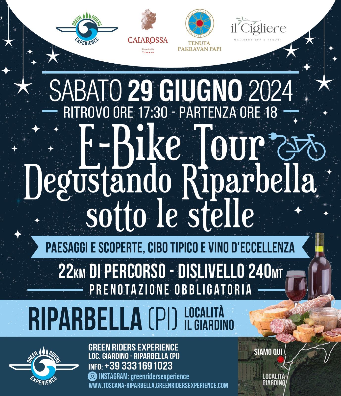 E-bike Tour Degustando Riparbella "Sotto Le stelle" Sabato 29 Giugno partenza alle ore 18:00