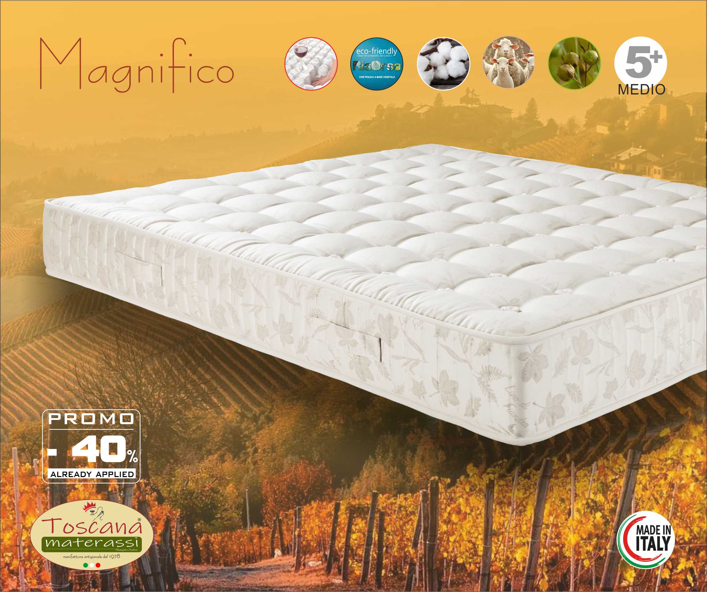 MAGNIFICO mattress h. 25 - independent springs 3000 - with merino wool and cotton