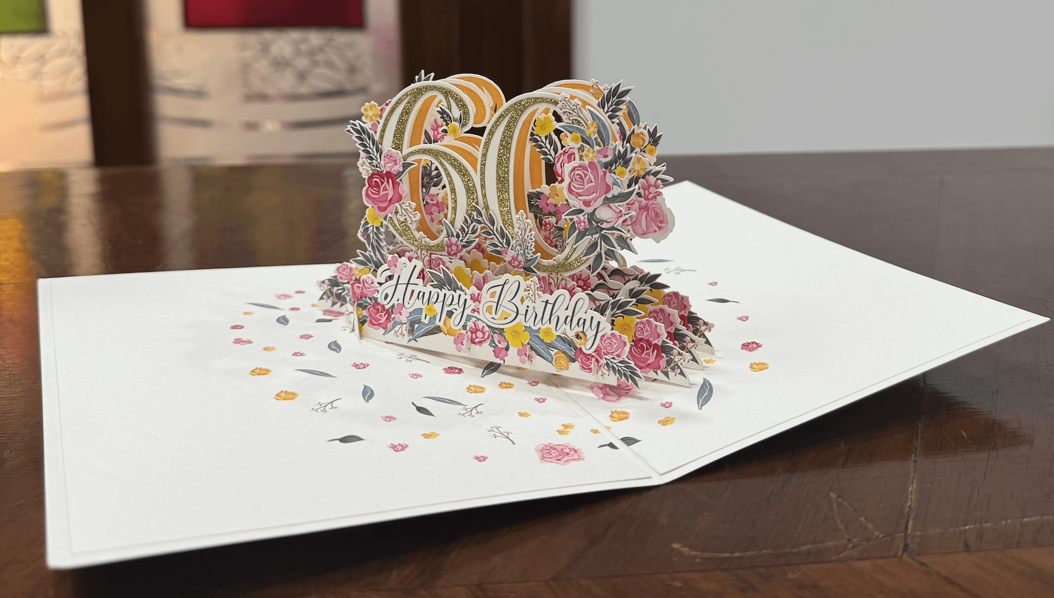 Happy Birthday 60 Flowers Pop-Up Card