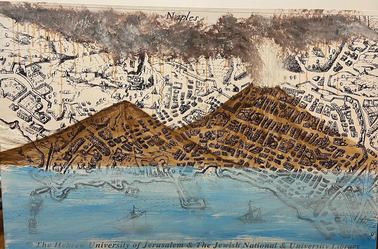 Vesuvio e caffè su antica cartina 150X90 cm!