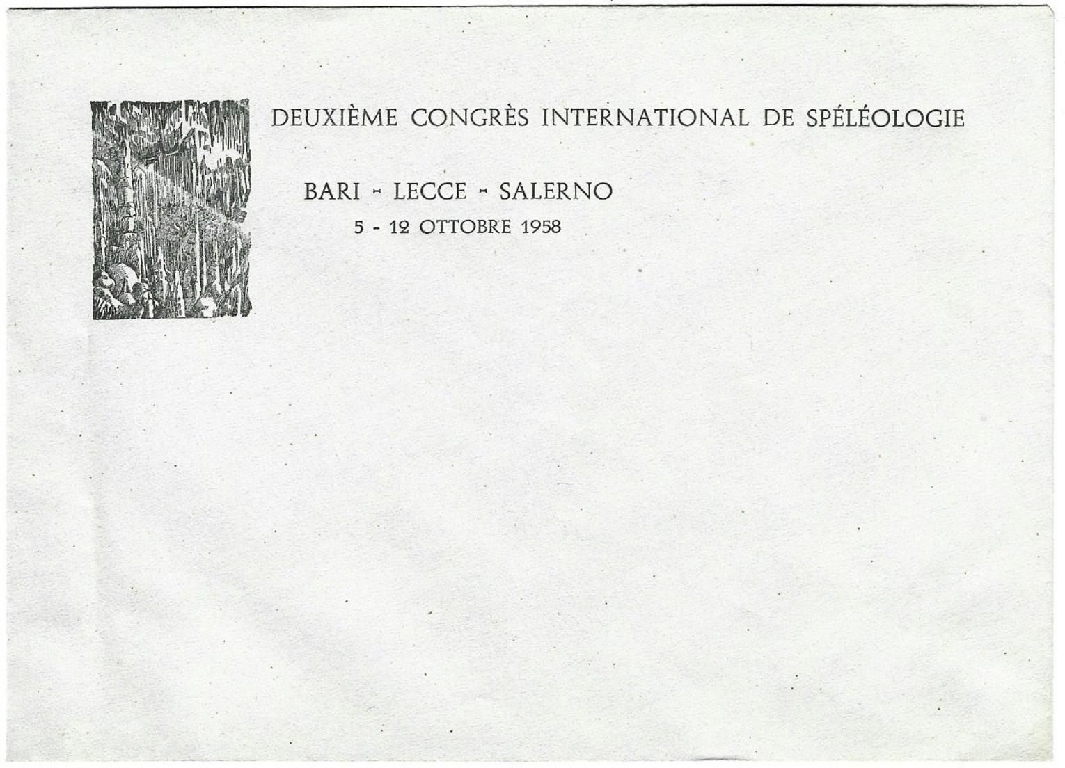 070> Busta Secondo Congresso di Speleologia BARI - LECCE - SALERNO = 5 - 12 OTTOBRE 1958 Spéléologie