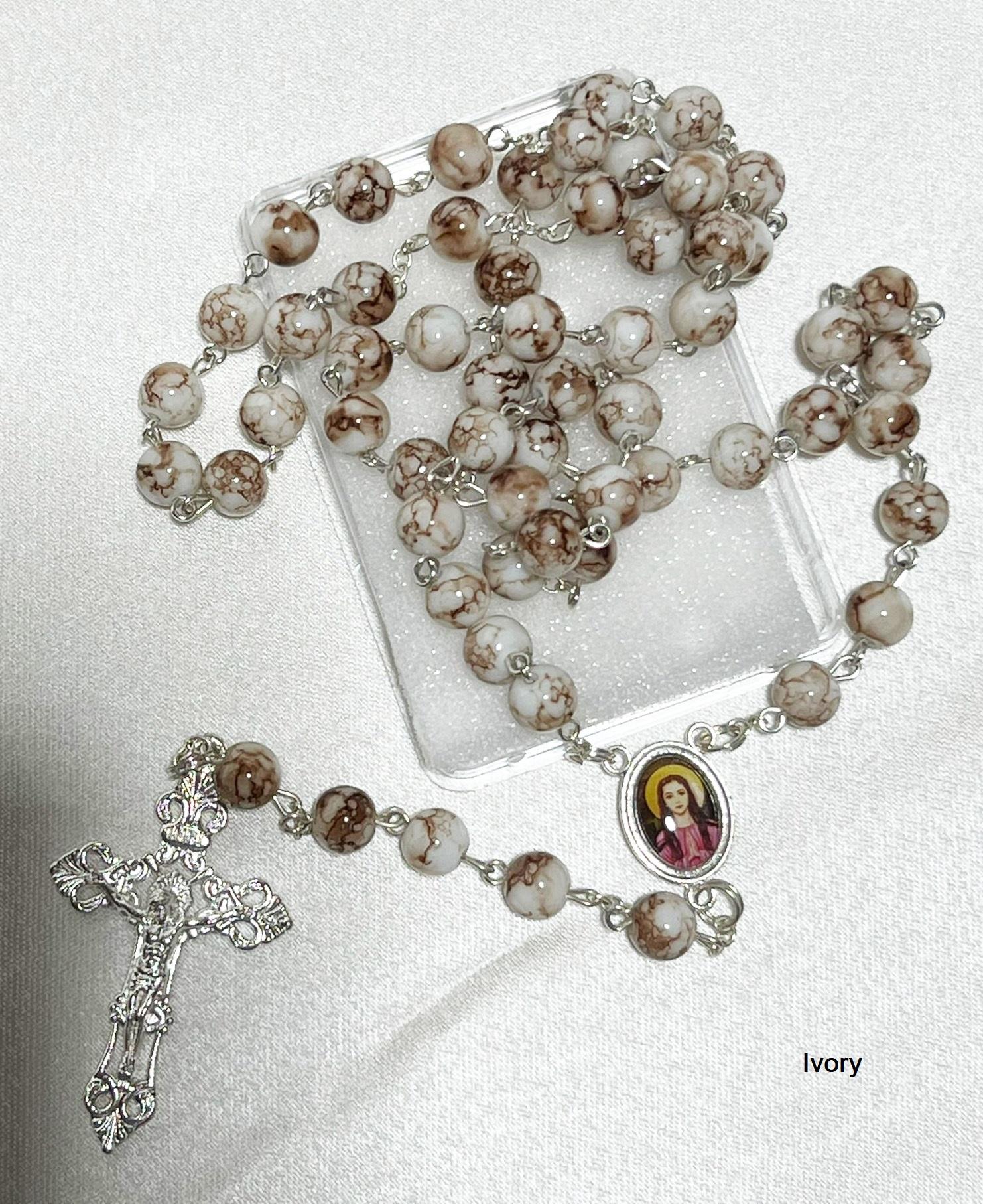 St Philomena rosary beads with worked stones - various colours