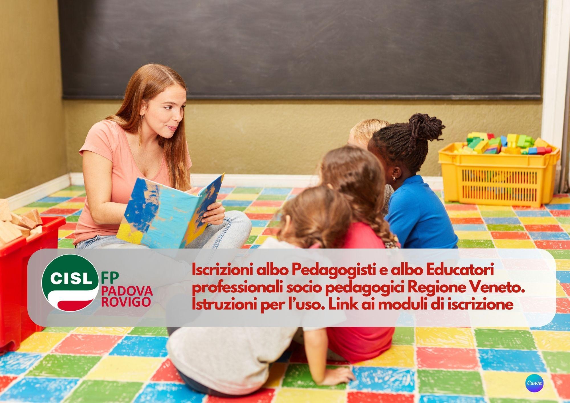 CISL FP Padova Rovigo. Iscrizioni albo Pedagogisti e albo Educatori professionali socio pedagogici