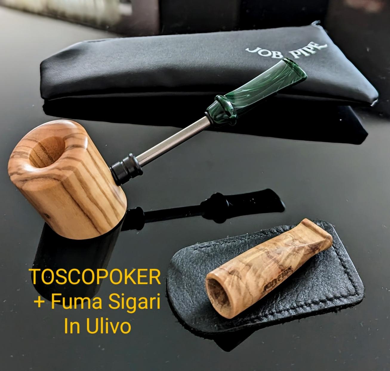 Job Pipe Toscopoker in Ulivo e Bocchino per sigari in ulivo