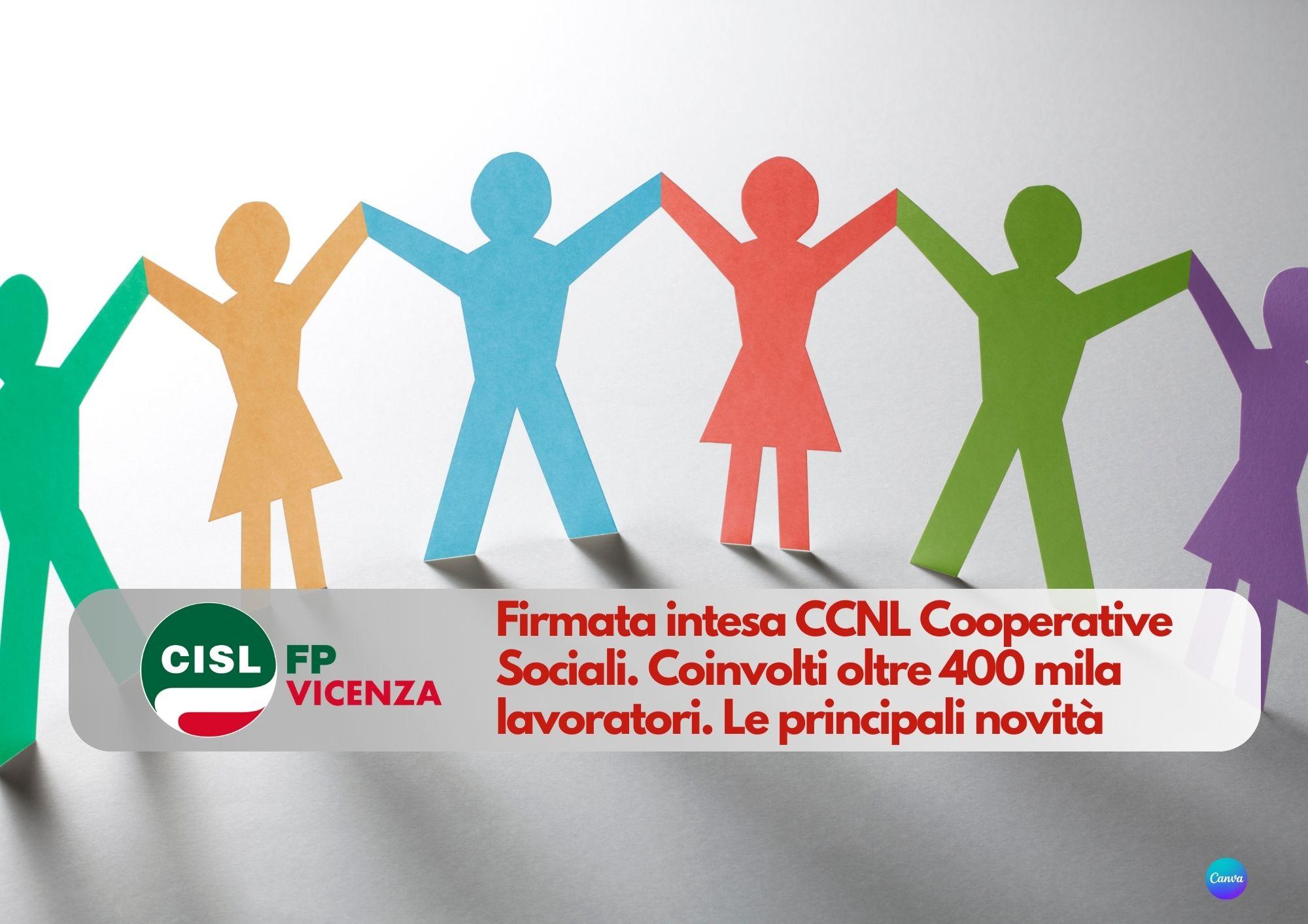 CISL FP Vicenza. Firmata intesa CCNL Cooperative Sociali. Coinvolti oltre 400 mila lavoratori. Le novità