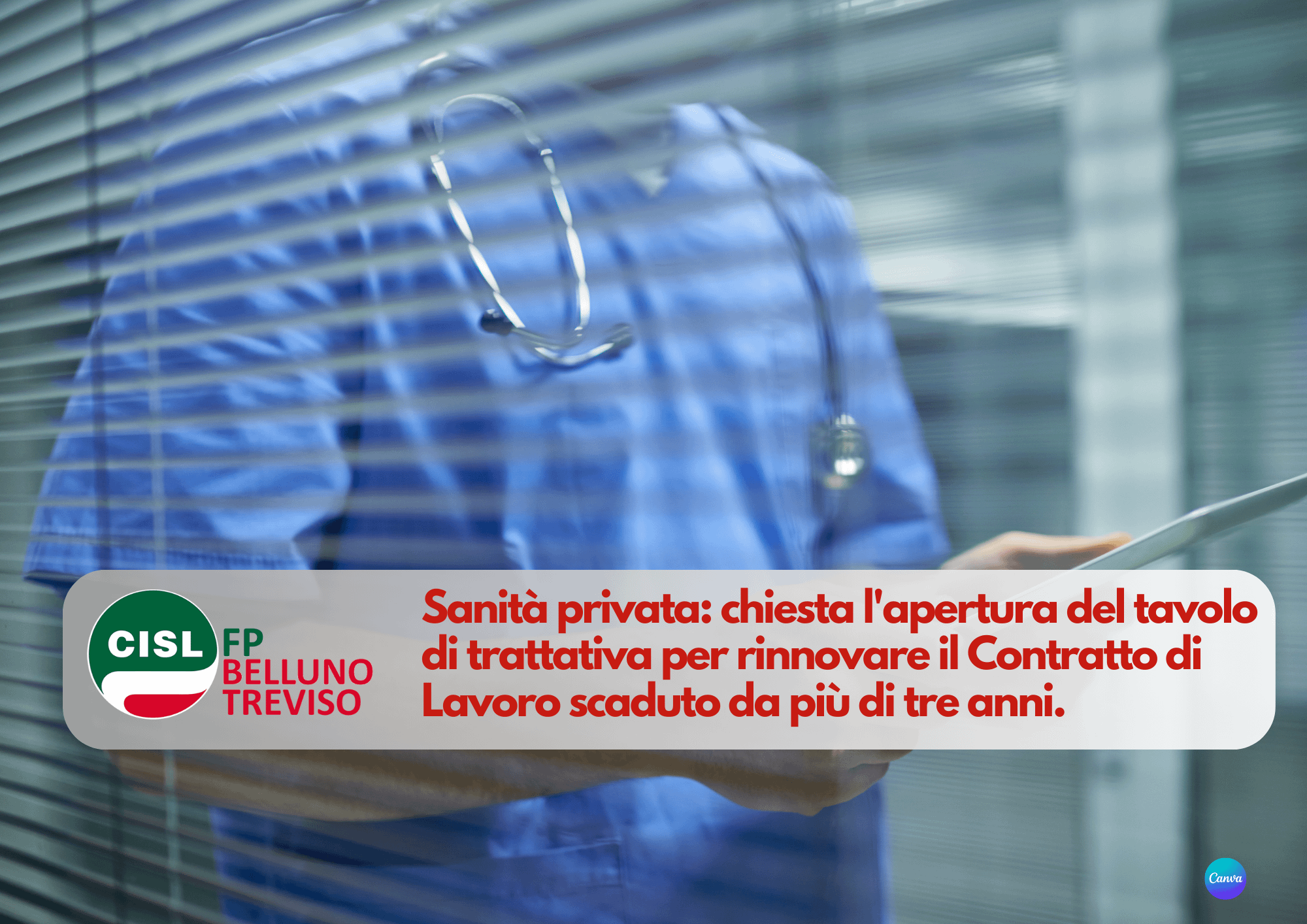 CISL FP Belluno Treviso. Sanità privata: chiesta l'apertura del tavolo di trattativa per rinnovare il Contratto