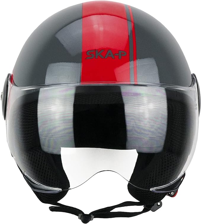 Casco Moto Demi-Jet Ska-P 1WG WOLLI DUO Visiera Lunga Grafite Rosso