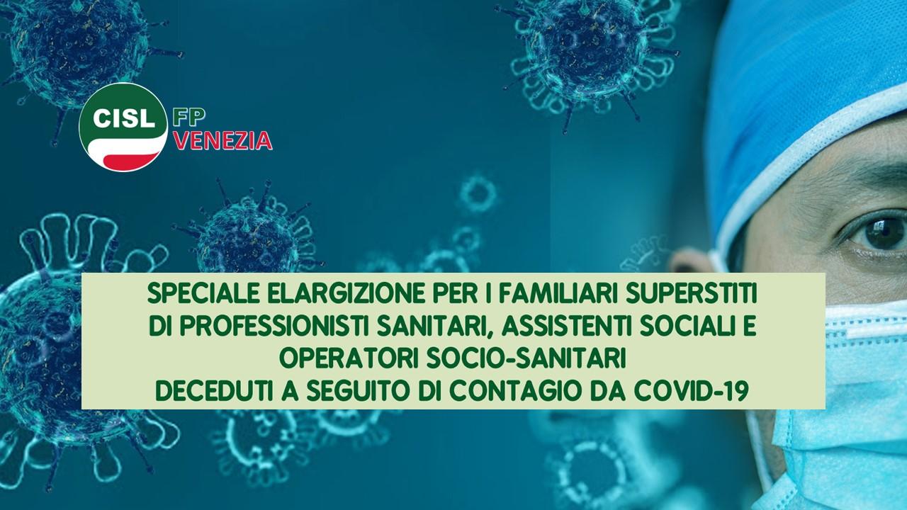 CISL FP Venezia. Familiari superstiti personale sanitario deceduto per Covid: speciale elargizione