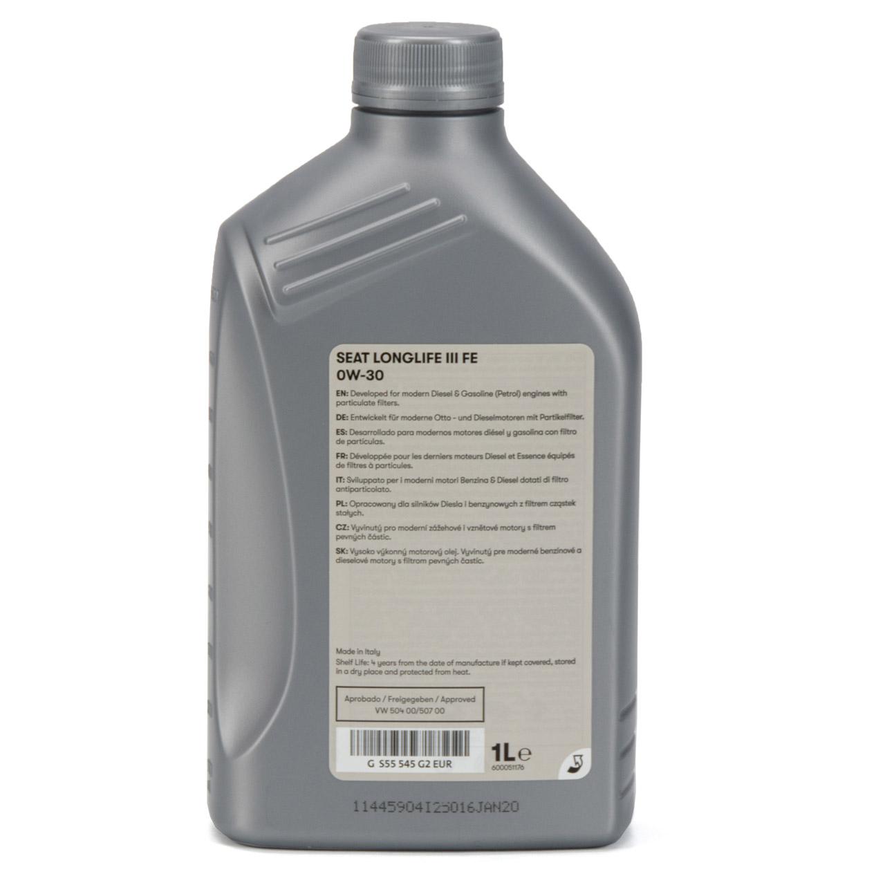 Olio motore 0w30 Long life 3 originale Seat (confezione da 1 litro)