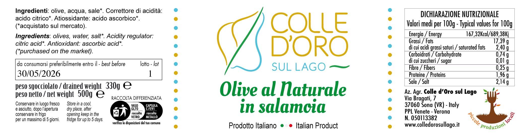 Cod. 11 Olive al naturale in salamoia 500 g