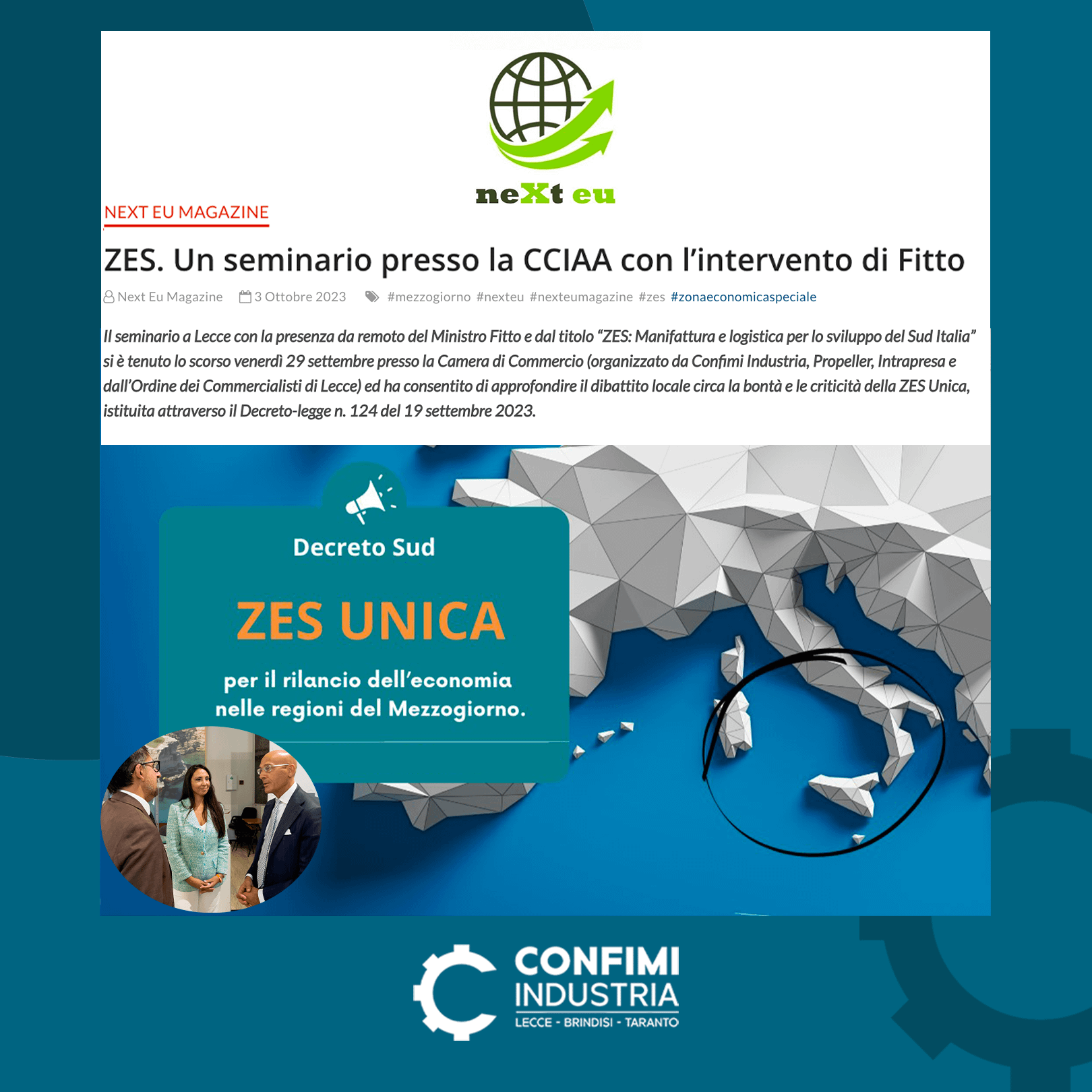 ZES. Un seminario presso la CCIAA con l’intervento di Fitto