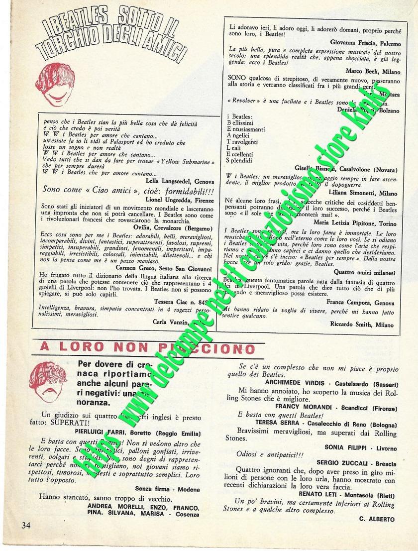 067> 5 Pagine < VOGLIAMO I BEATLES Referendum di Ciao Amici - 1966 > Documento Storico per i BEAT !