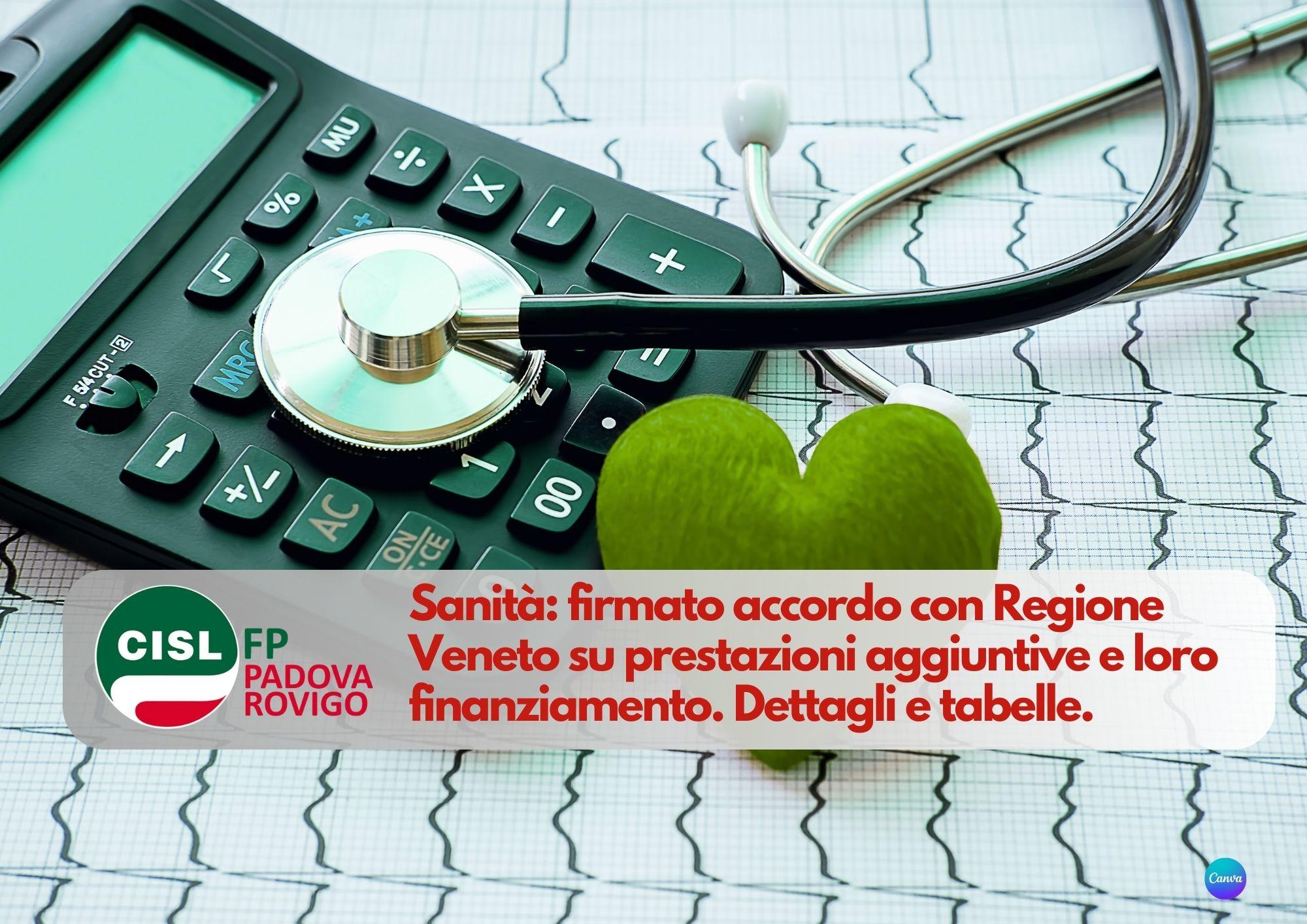 CISL FP Padova Rovigo. Sanità: firmato accordo Regione Veneto prestazioni aggiuntive e loro finanziamento