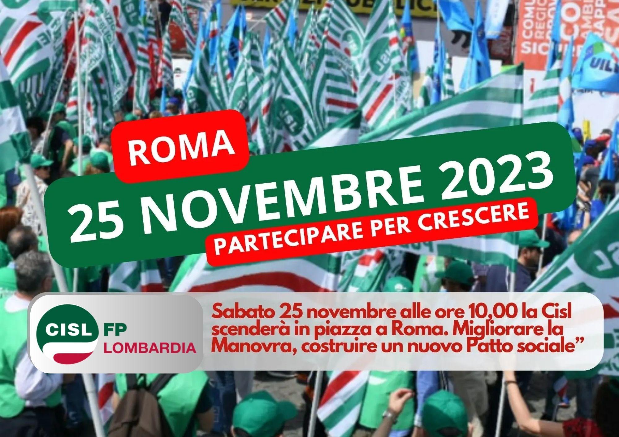 CISL FP Lombardia. Manovra finanziaria: Sabato 25 novembre manifestazione nazionale Cisl a Roma